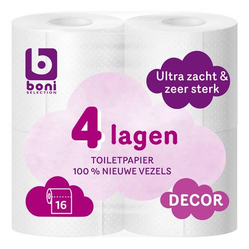 Тоалетна хартия BONI 4 пластoва - 16 ролки, декорирана